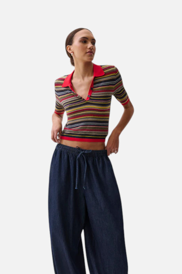 Pistola Ashlee Short Sleeve Polo Sweater in Negroni Stripe