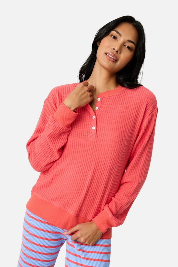 PJ Salvage Morning Waffles Long Sleeve Top in Scarlett Red