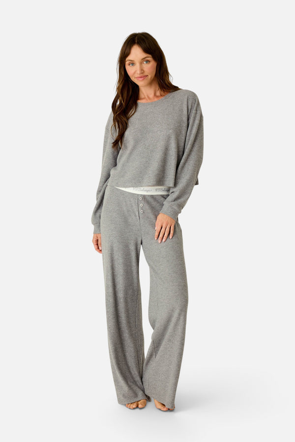 PJ Salvage Women's Boyfriend Boxer Dark Grey Sparkle Long Sleeve PJ Set