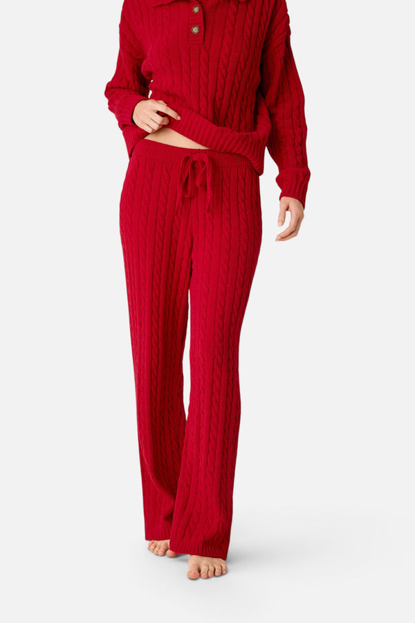 PJ Salvage Women's Cozy Chenille Cable Knit Lounge Pants in Jester Red