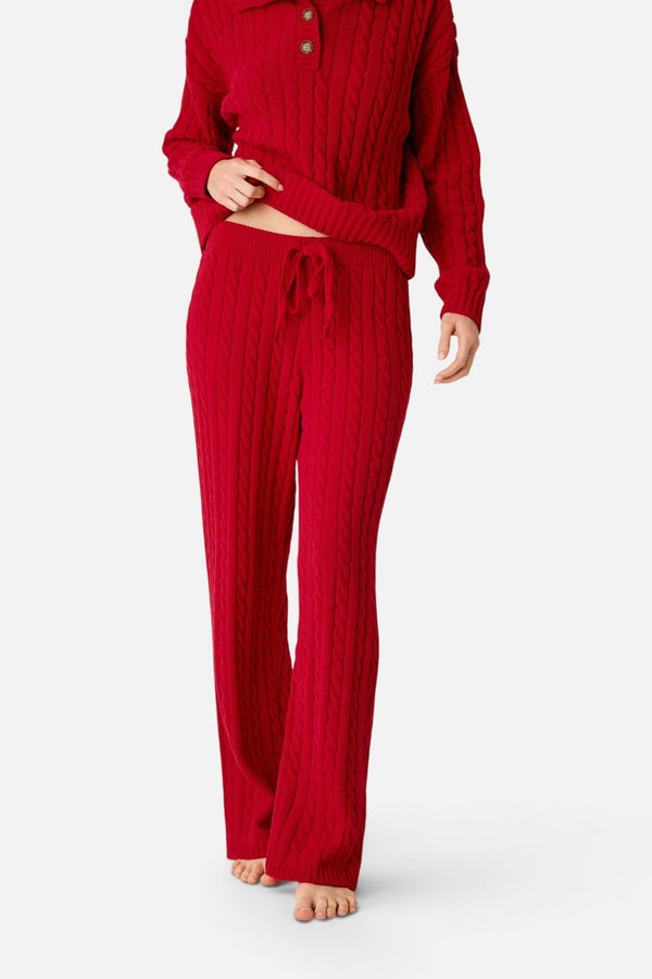 PJ Salvage Women's Cozy Chenille Cable Knit Lounge Pants in Jester Red