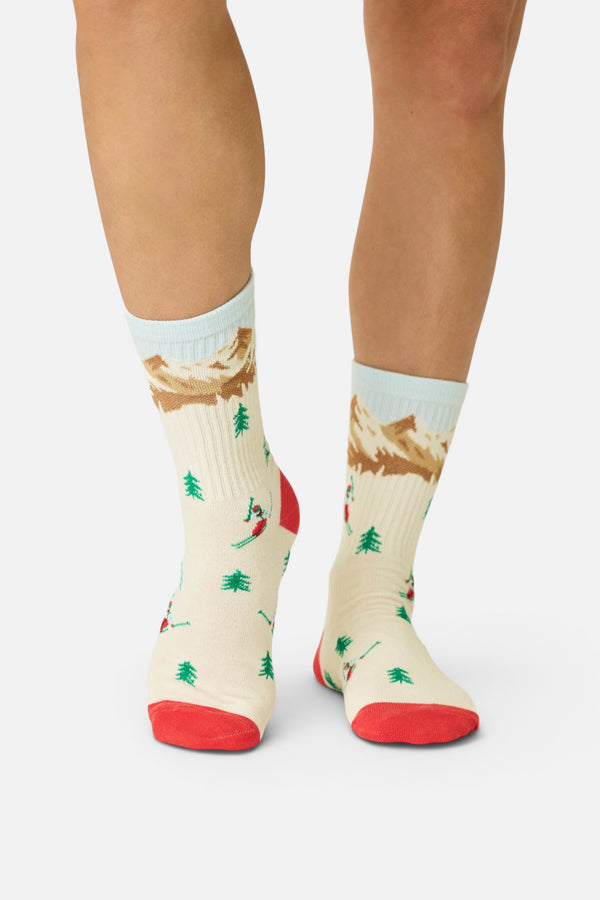 PJ Salvage Women's Snowy Mountainscape Crew Socks in Multi