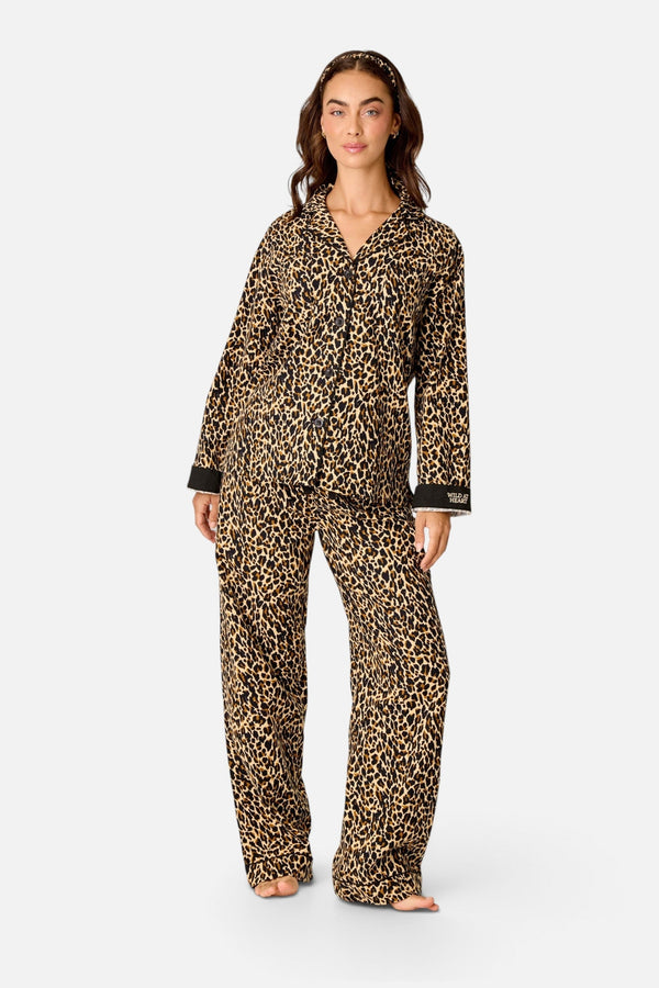 PJ Salvage Women's Wild At Heart Leopard Print 3-Piece Flannel PJ Set in Beige