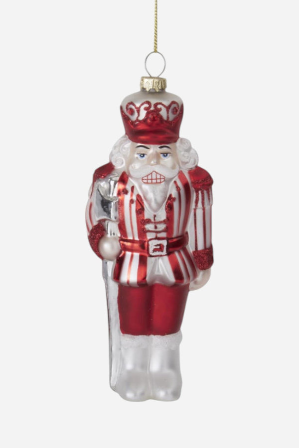 Red & White Blown Glass Striped Soldier Ornament