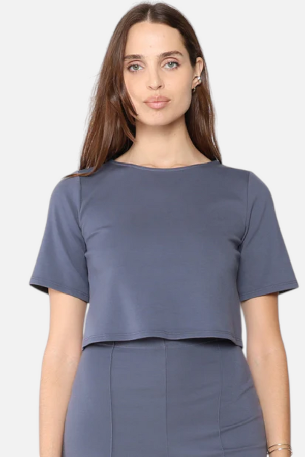 Ripley Rader Ponte Knit Short Sleeve Top in Sea Blue