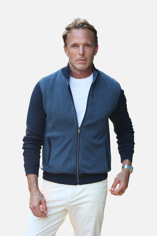 Collars & Co Santa Barbara Cotton Cashmere Knit Jacket in Navy