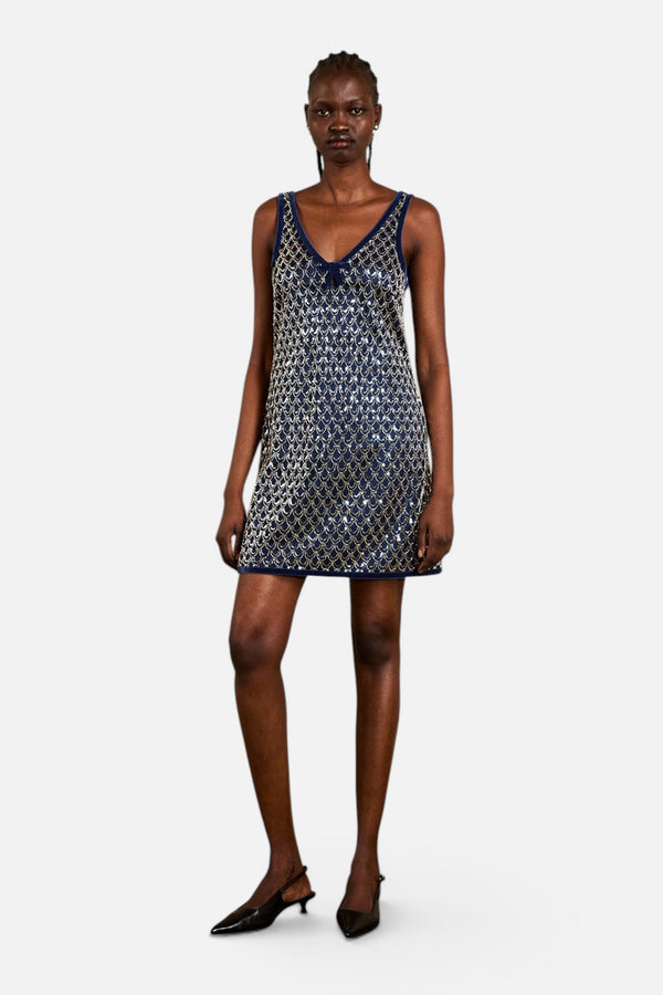 Saylor Jeanetta Dress in Navy Scallop Bead