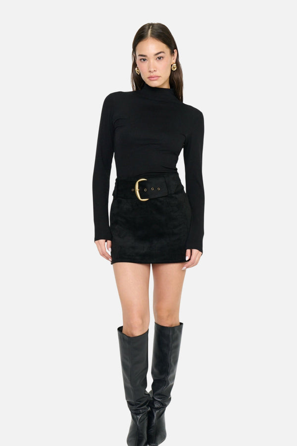 Show Me Your Mumu Maverick Mini Skirt in Black Faux Suede
