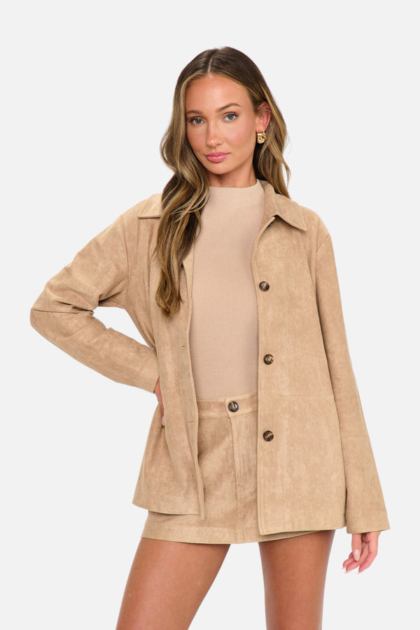 Show Me Your Mumu Women's Vancouver Jacket in Beige Faux Suede