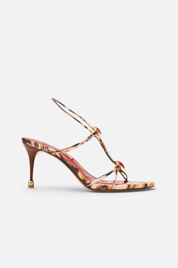Steve Madden Ramos-Stone Heeled Sandal in Red and Brown Print