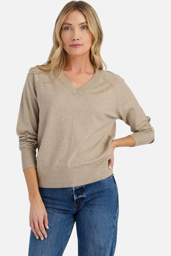 Stitches + Stripes Otis V-Neck Sweater in Oat