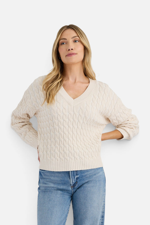 Stitches + Stripes Rossi V-Neck Sweater in Cream Combo