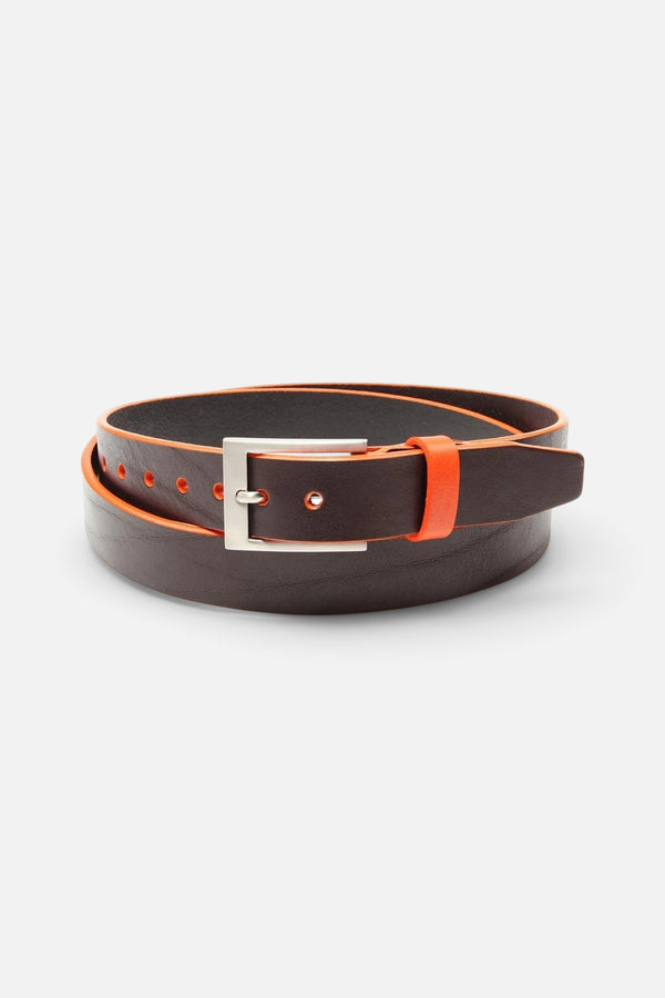 Stolen Riches Brown Leather Belt with Tiqui Orange Trim and Keeper