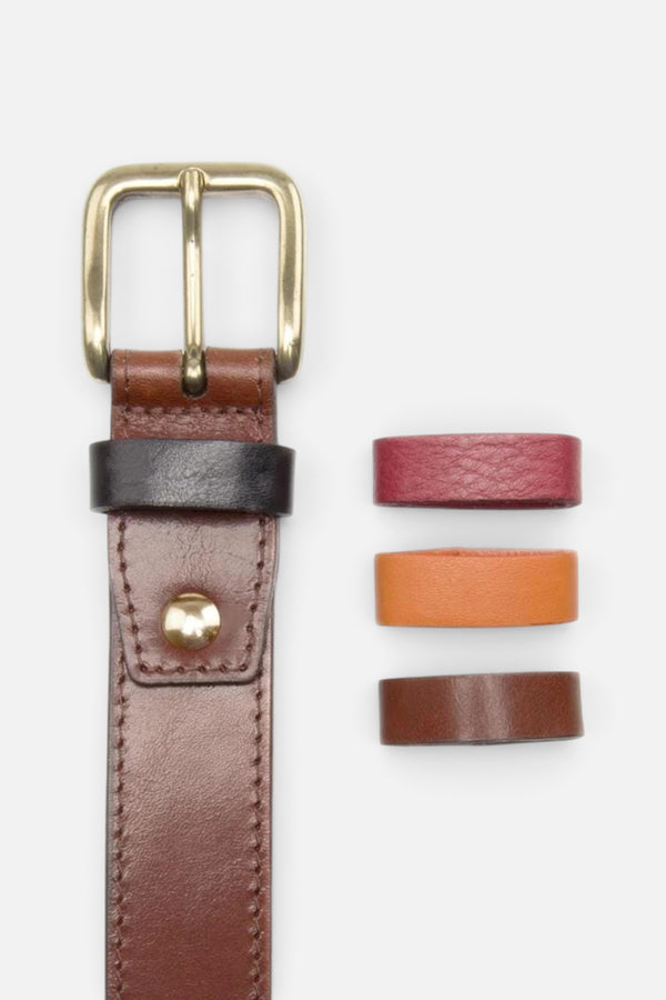 Stolen Riches Light Brown Leather Dress Belt Chicago Screw, Set of 4 Color Interchangeable Keepers