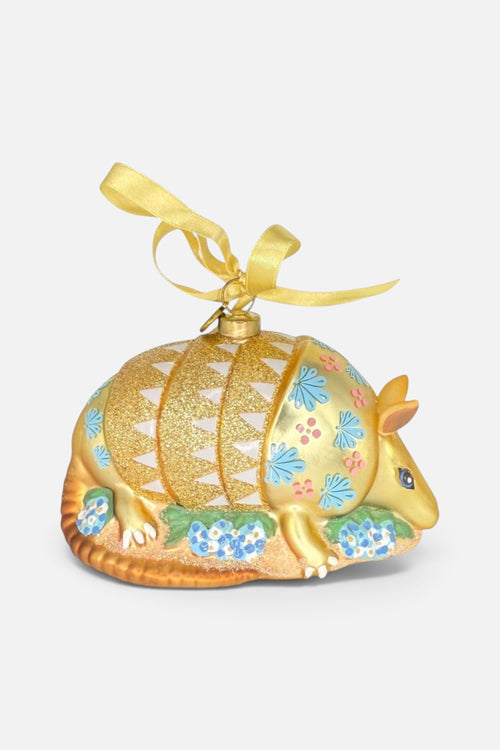 Texan Christmas Armadillo Blown Glass Ornament, 2026 Edition – front view