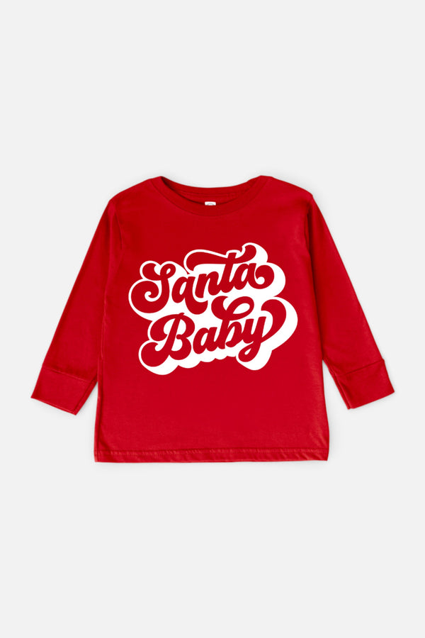 The Babe Co Santa Baby Long Sleeve Kids Tee in Red