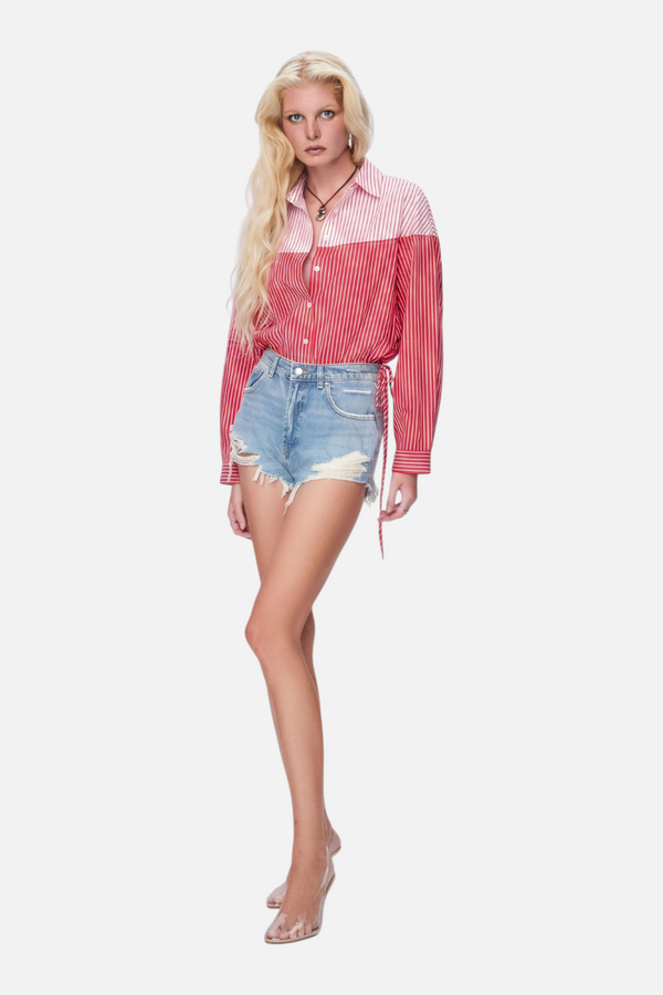 Theo The Label Echo Mix Stripe Colorblock Shirt in Hypernova