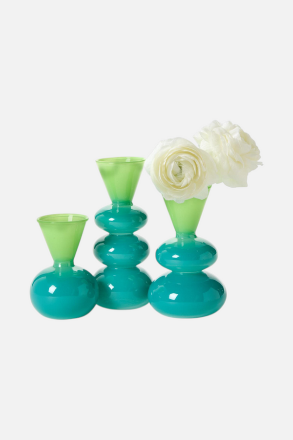 Two's Company Colorito Glass Vase in Aqua/Verde
