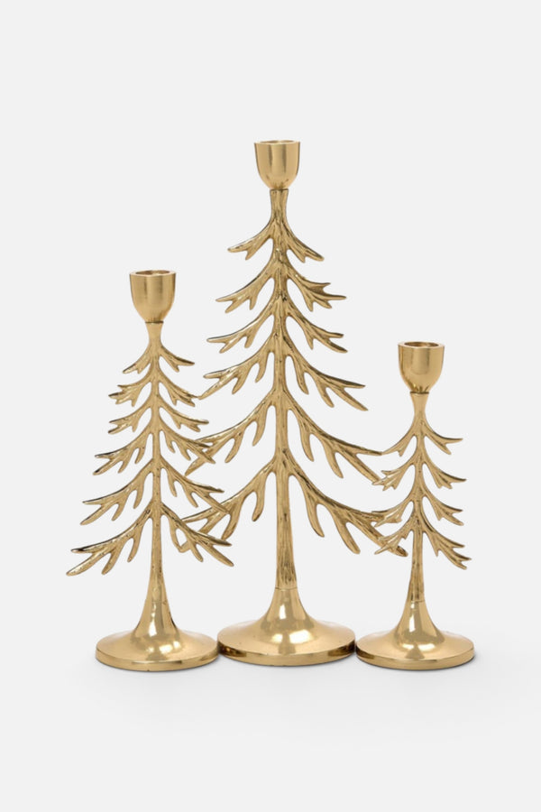 Two's Company Gold Tree Taper Candleholders, Set of 3