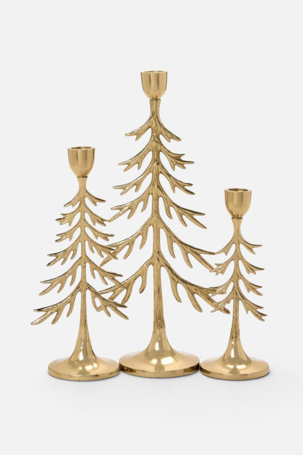 Two's Company Gold Tree Taper Candleholders, Set of 3