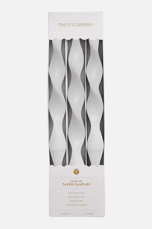 Two's Company Twist and Glow White 12" Twist Taper Candles Set of 3