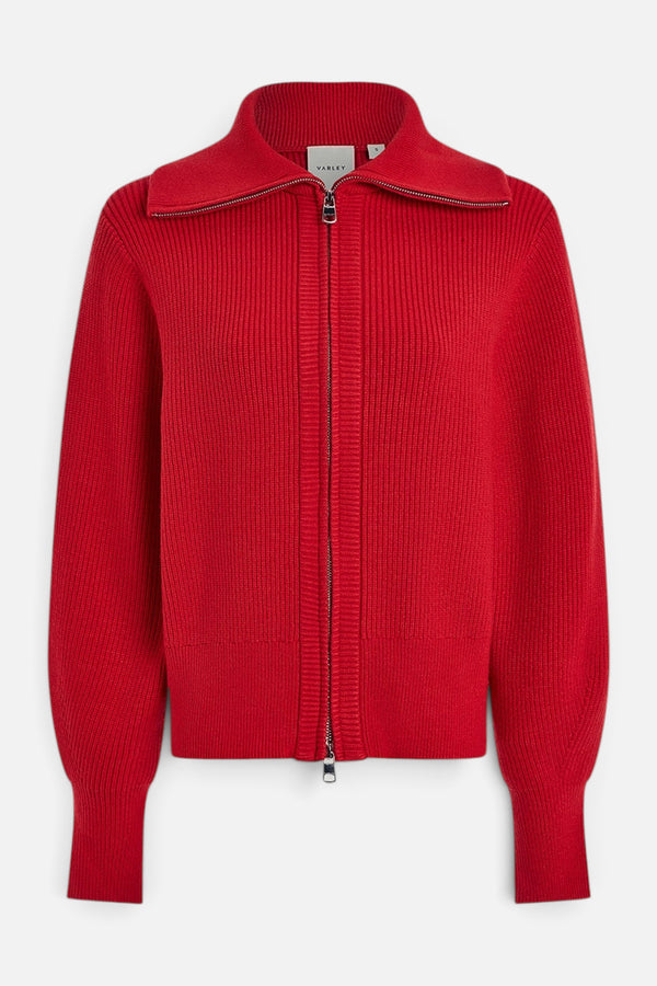 Varley Enrico Zip-Through Knit Jacket in Washed Red