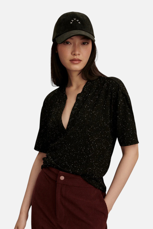 Varley Odette Mock Placket Tee in Black