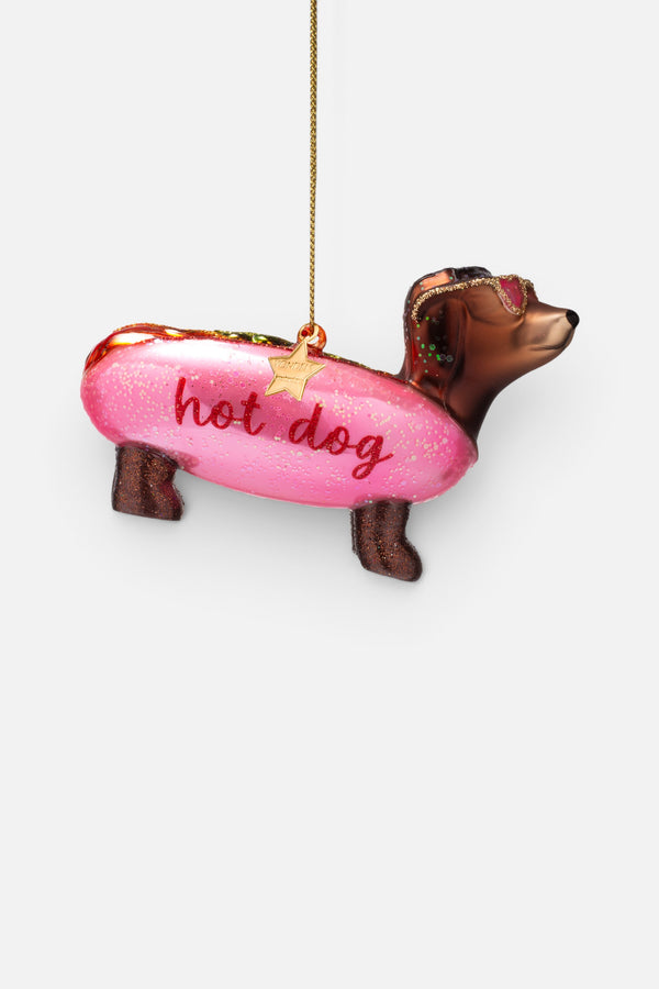 Glass Bubblegum Pink Hotdog Dachshund Ornament