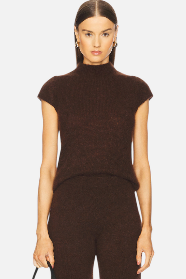 W. Cashmere Brigitte Mock Neck Short Sleeve in Americano