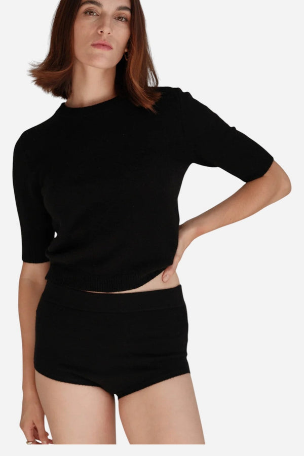 W. Cashmere Celina Short Sleeve Crewneck in Black