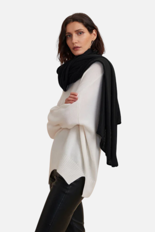 W. Cashmere Gala Travel Wrap in Black