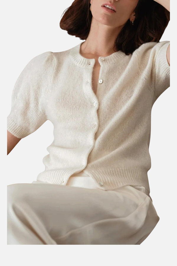 W. Cashmere Sheila Puff Sleeve Short Sleeve Cardi in Ivory