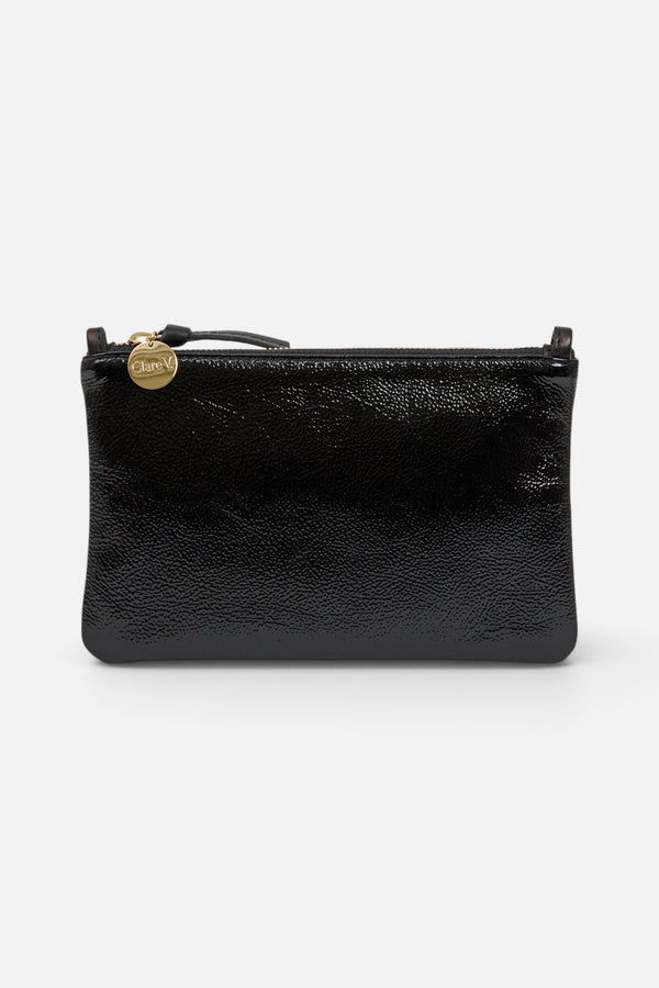 Clare V Wallet Clutch with Tabs in Black Crinkle Patent