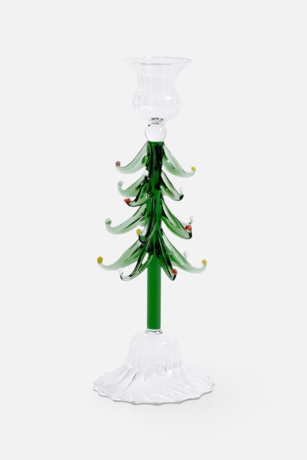 Zodax Holiday Tree Taper Candle Holder in Clear/Green, Large