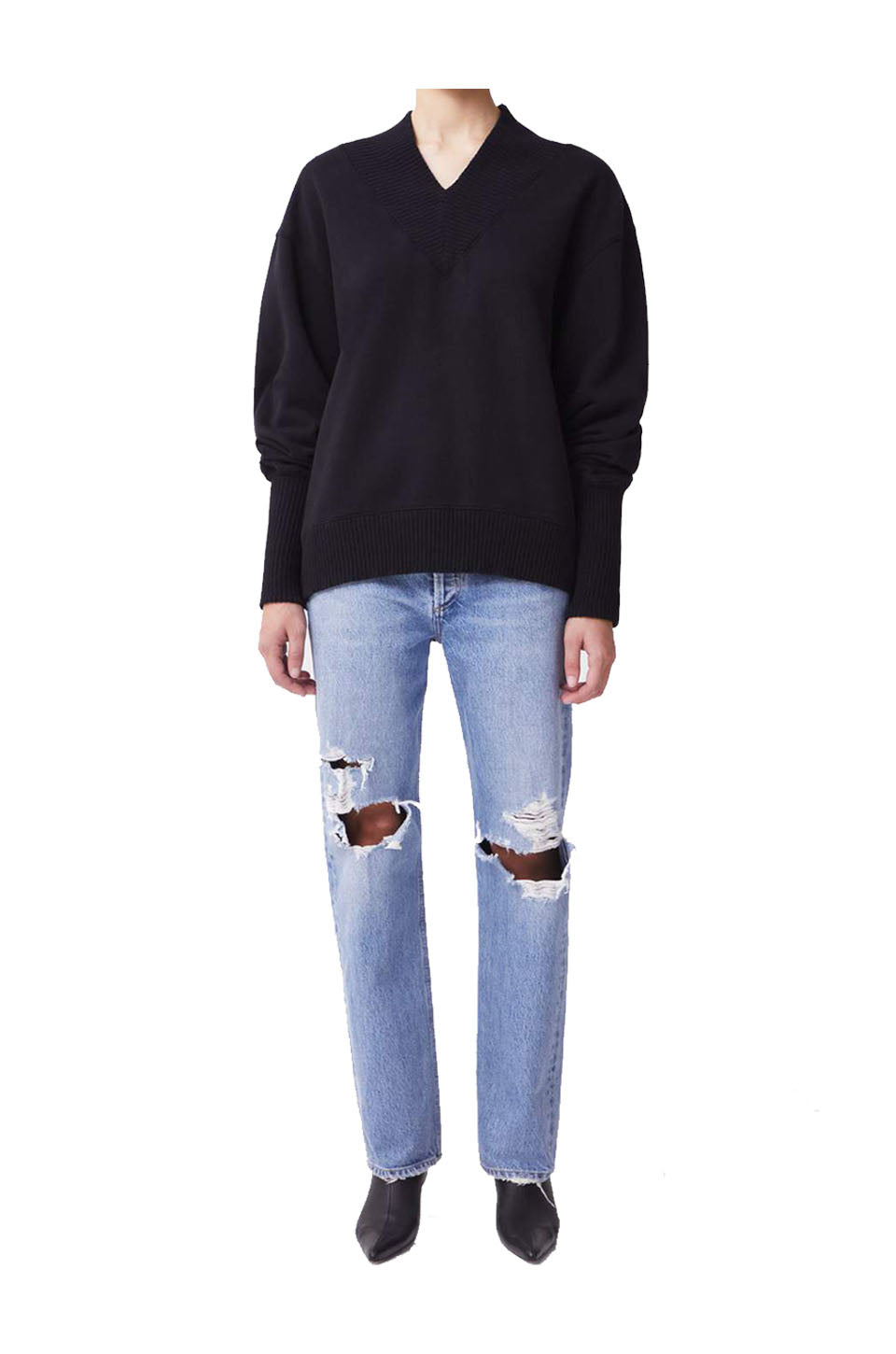 AGOLDE Klara V Neck Sweatshirt In Black