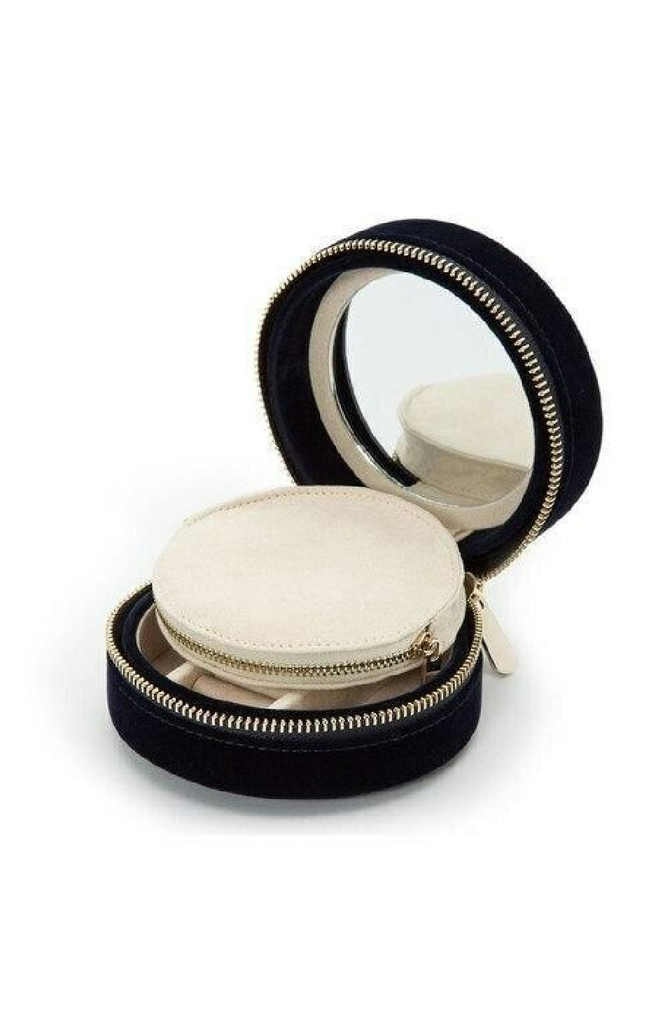 Wolf Zoe Indigo Round Travel Jewelry Case CHROME