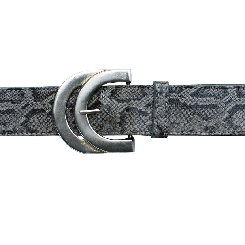 Plus Size - Dark Grey Snakeskin Print Faux Leather Buckle Belt