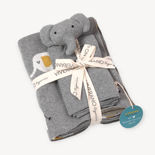 Elephant Jacquard Knit Baby Blanket & Lovey