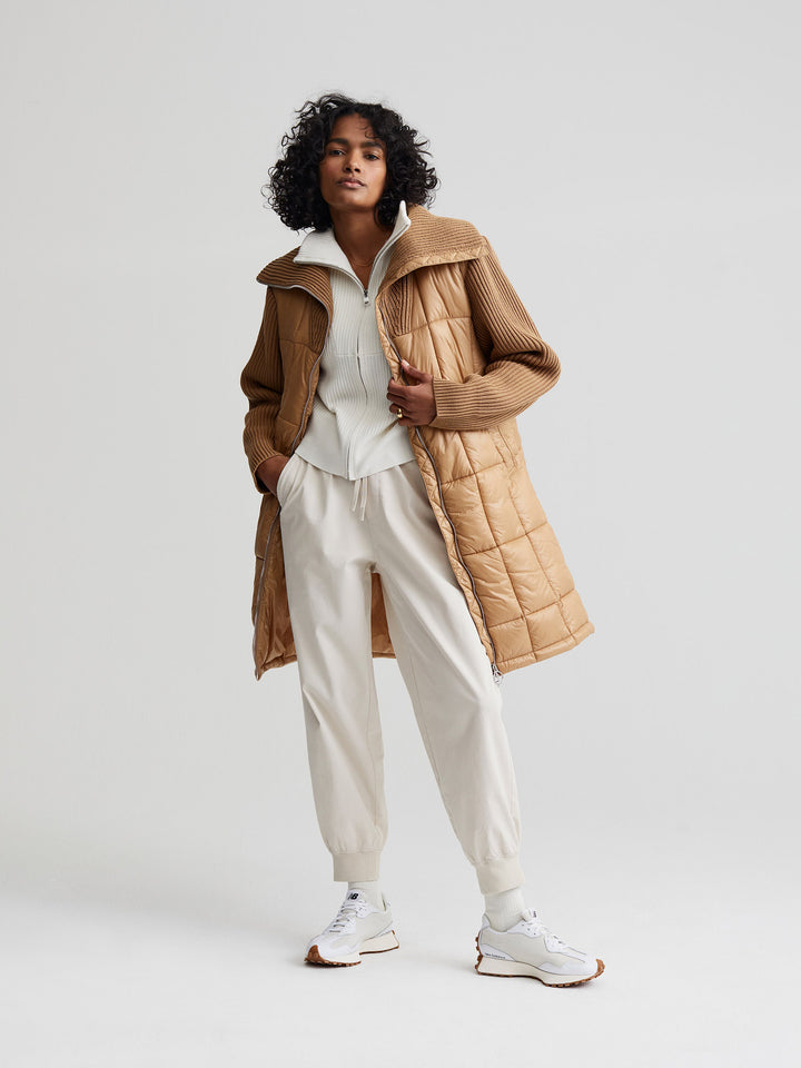 Varley Mayten Knit Puffer Jacket in Desert Sand CHROME