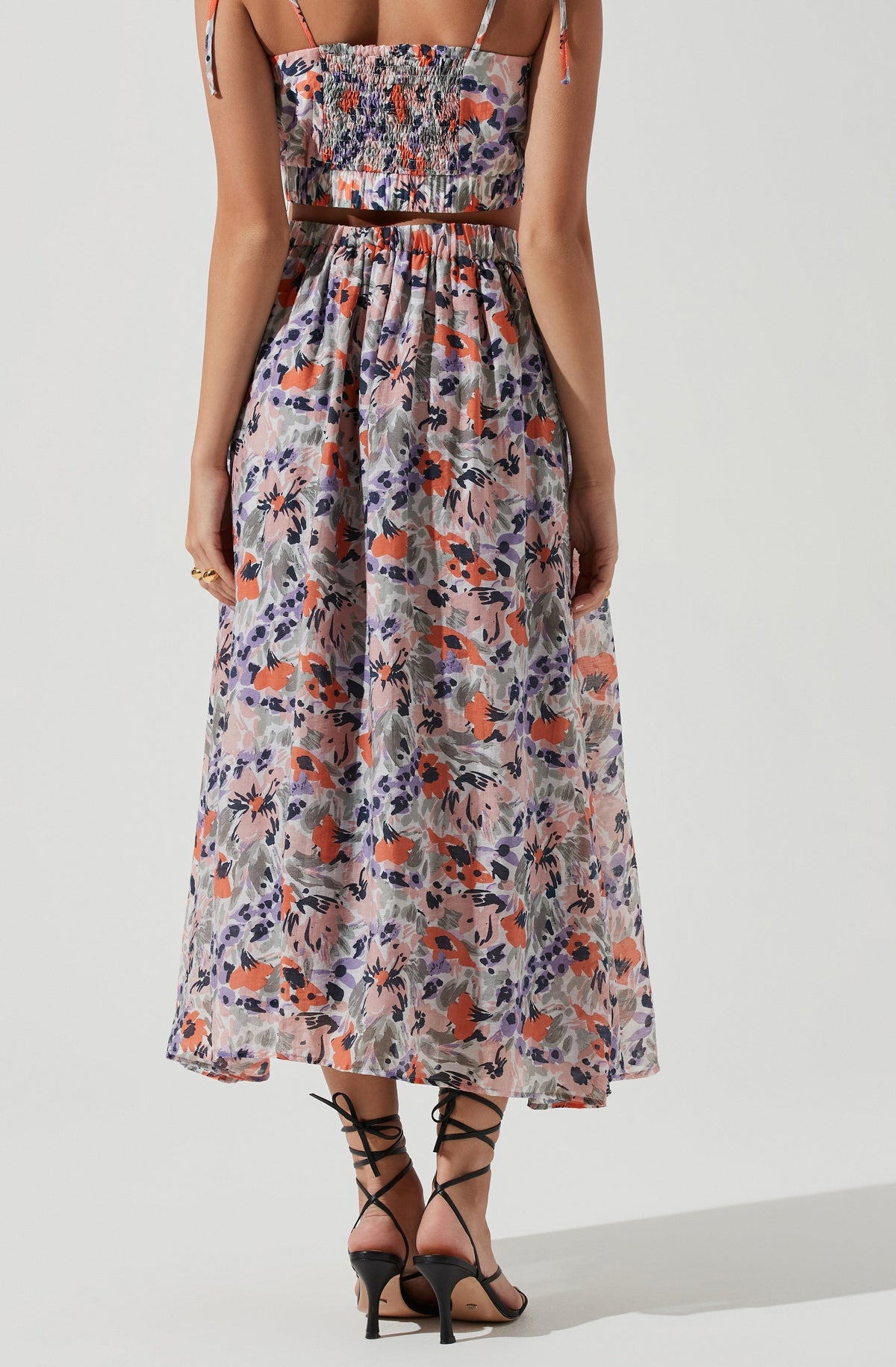 Terra Bella Floral Maxi Skirt in Peach Orange CHROME