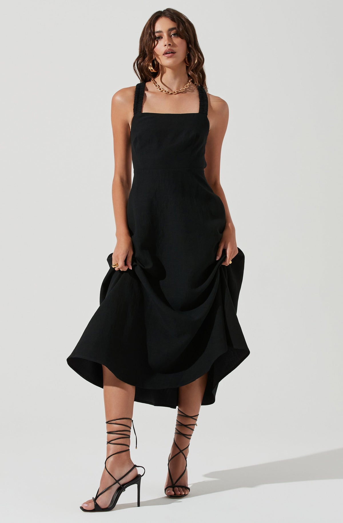knee length dresses for ladies Ann Taylor Black Square Neck Midi Dress main image 1