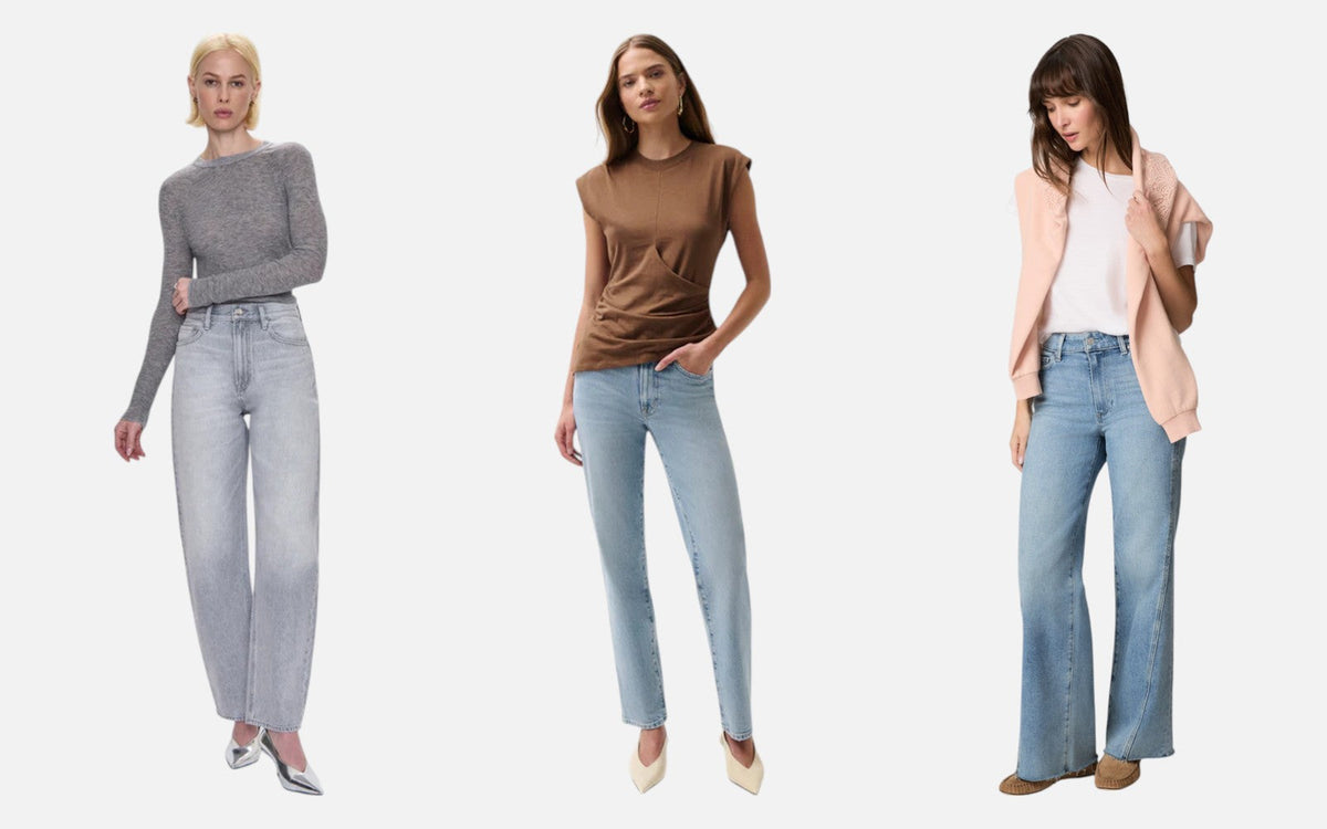Barrel, straight and wide-leg jeans on three models — the CHROME denim fit guide