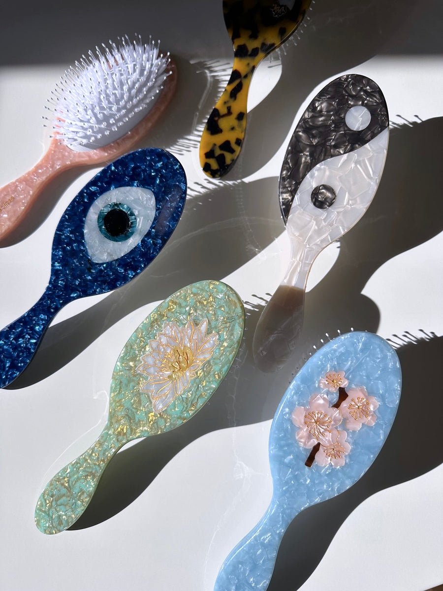 Solar Eclipse Hand-painted Yin Yang Acetate 2-1 Daily Hair Brush