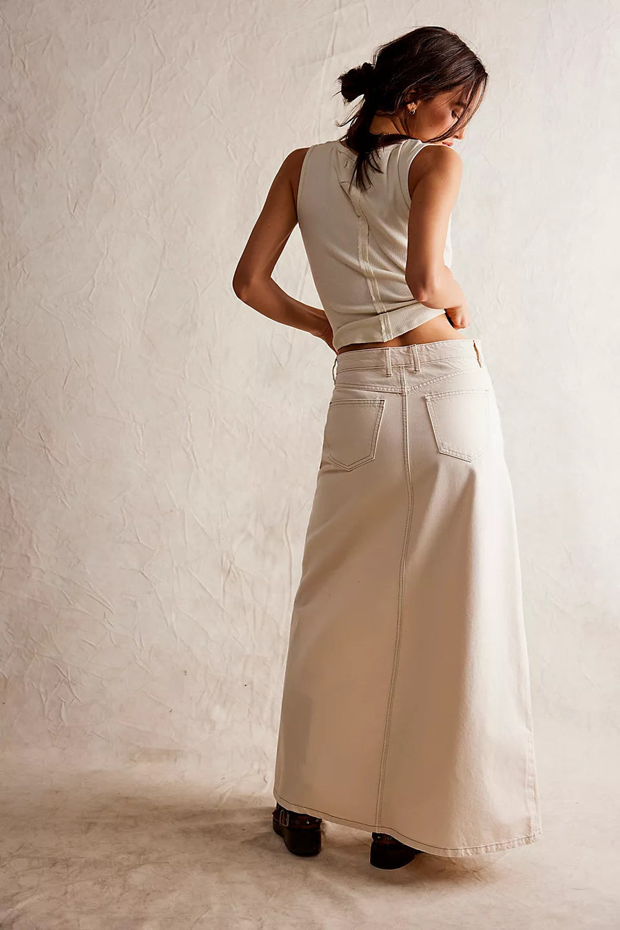 Free People Come As You Are Denim Maxi Skirt in Wisp