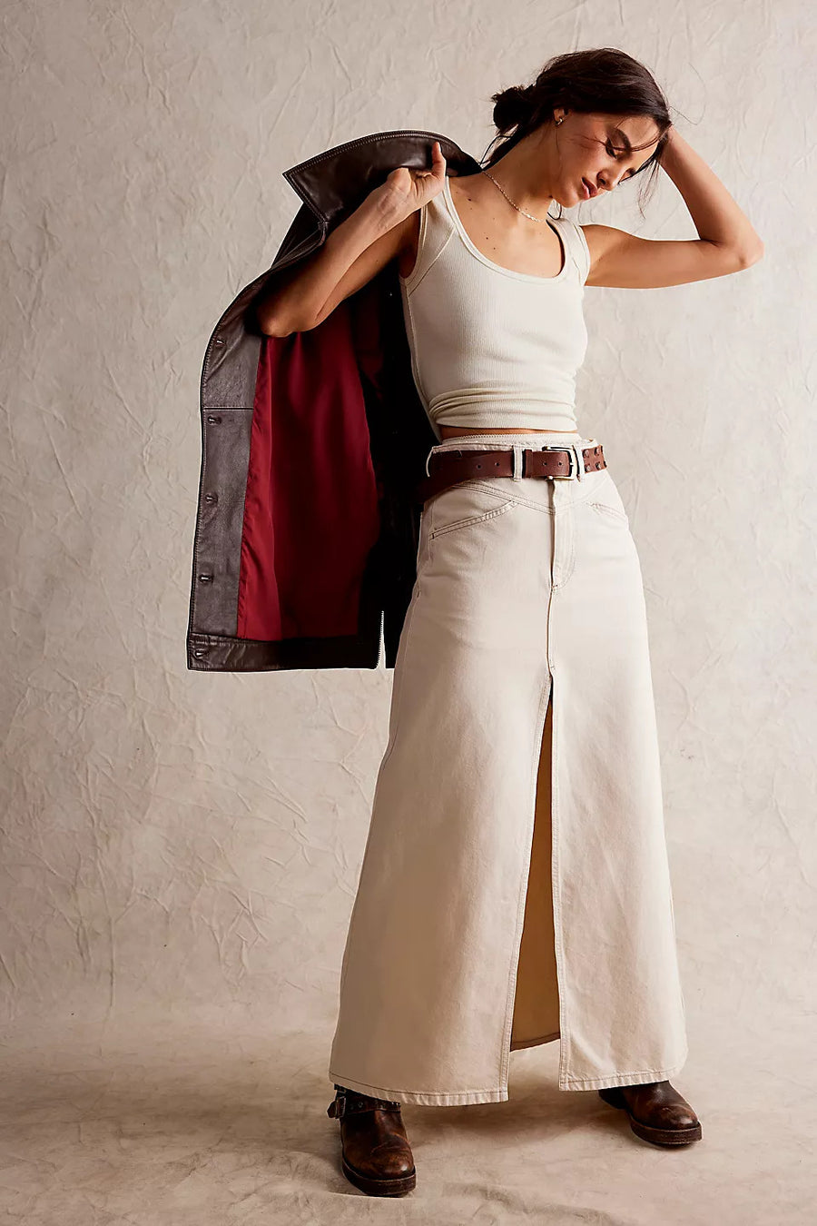 Free People Come As You Are Denim Maxi Skirt in Wisp