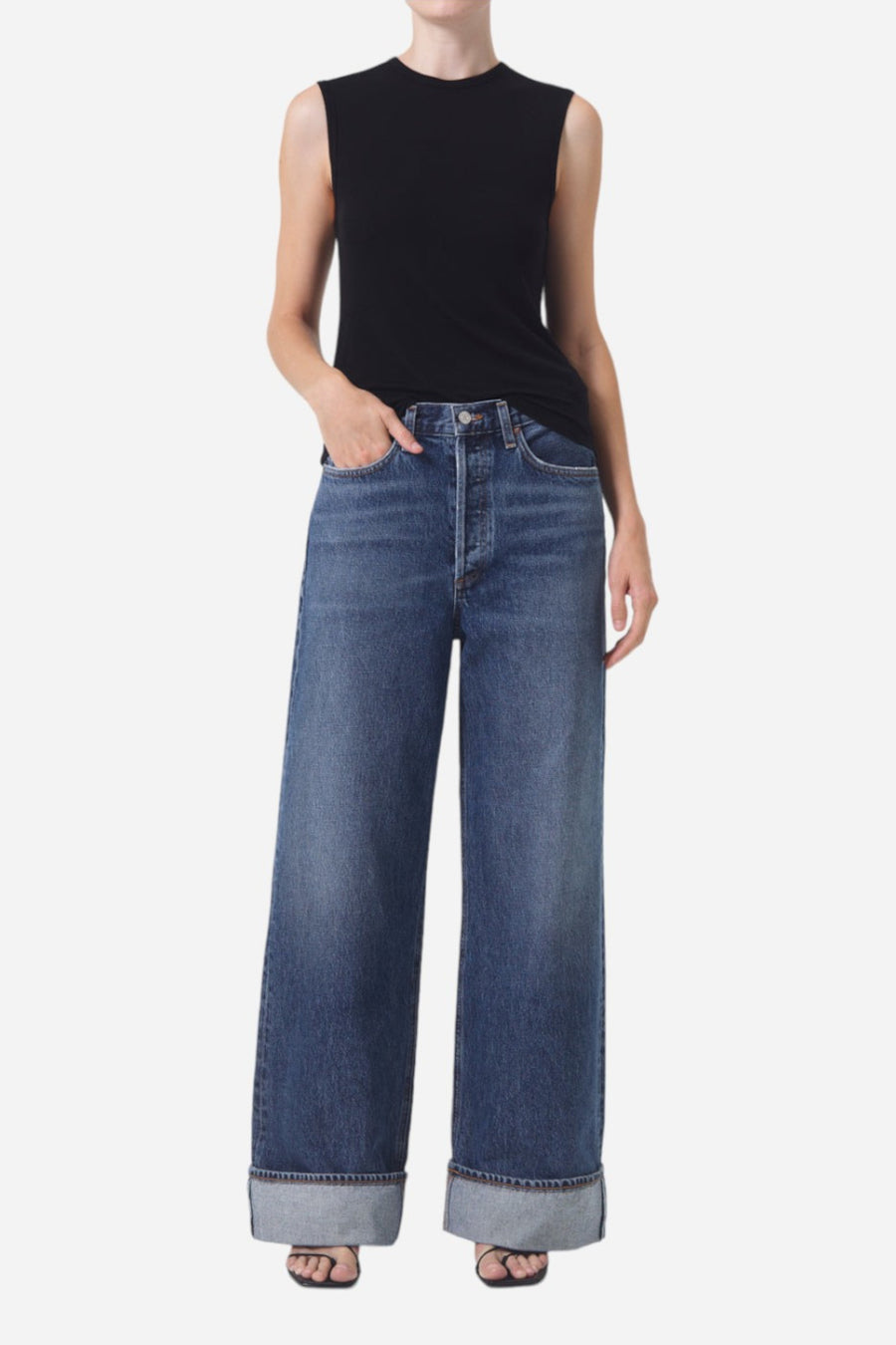 Agolde Dame High Rise Wide Leg Jeans in Control – front view