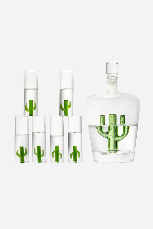 Wine Savant Cactus Tequila Decanter Set with 6 Shot Glasses