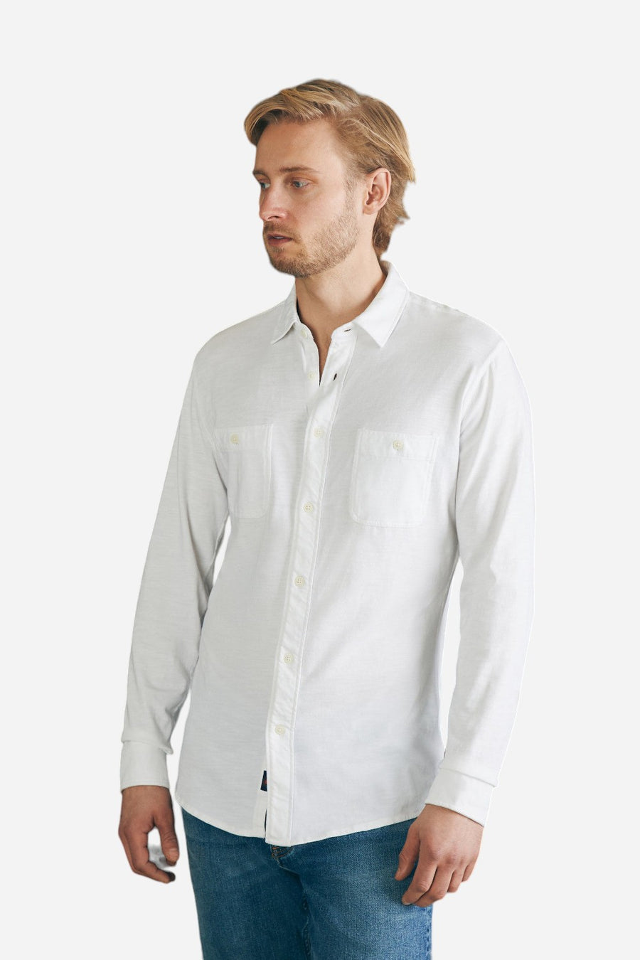 Faherty Sunwashed Knit Double Pocket Shirt in White