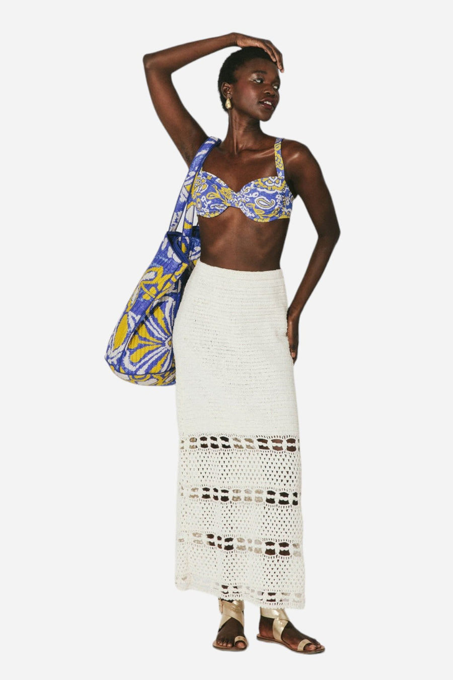 Cleobella Adela Hand Crochet Midi Skirt in Ivory