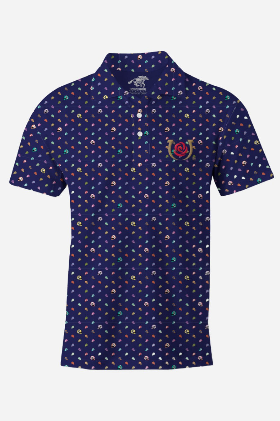 CHROME Studio Kentucky Derby Hats Off Men's Short Sleeve Performance Polo in Royal Indigo